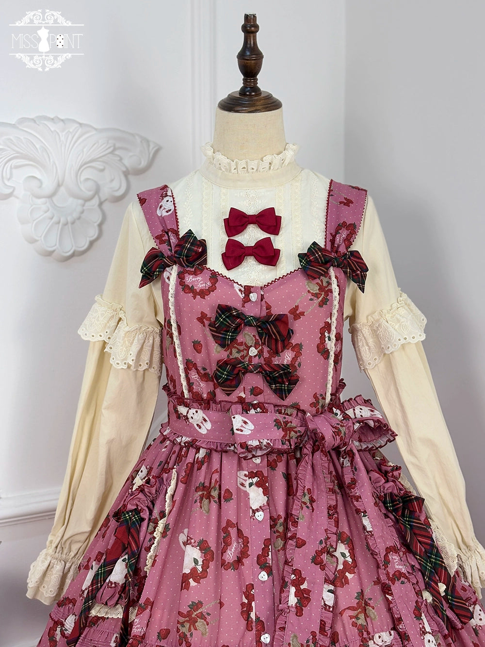 Miss Point - Forest Berry Bunny - Cotton Sweet Lolita Blouse, Detachable Bows 44305:802803