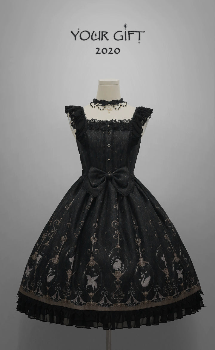 In-Stock YourGift Fairytale Print JSK Lolita Dress L black 