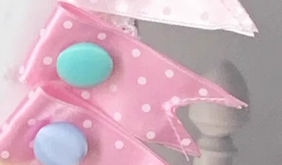 Kawaii Lolita Bunny Ear Hairband, Polka Dot Bow A Pair of Bunny Ear Clip (dark pink with green button) - not sold separately
