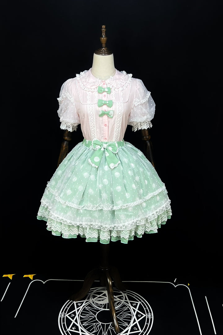 DMFS Lolita~Lollipop~Sweet Lolita Shirt with Double-Layered Puff Sleeves