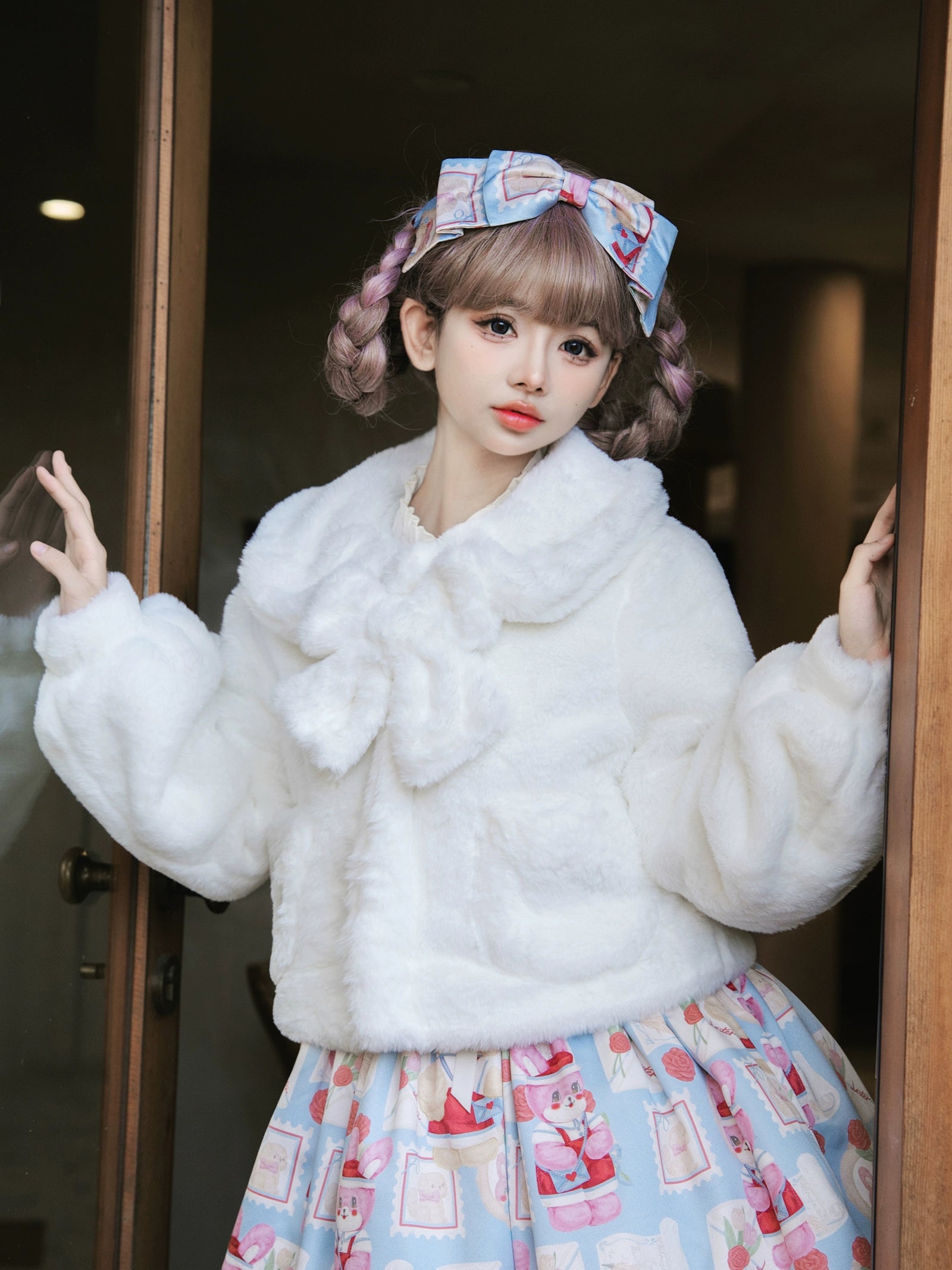 Eieyomi - Daily Lolita Coat Imitation Rabbit Hair Short Winter Coat S White