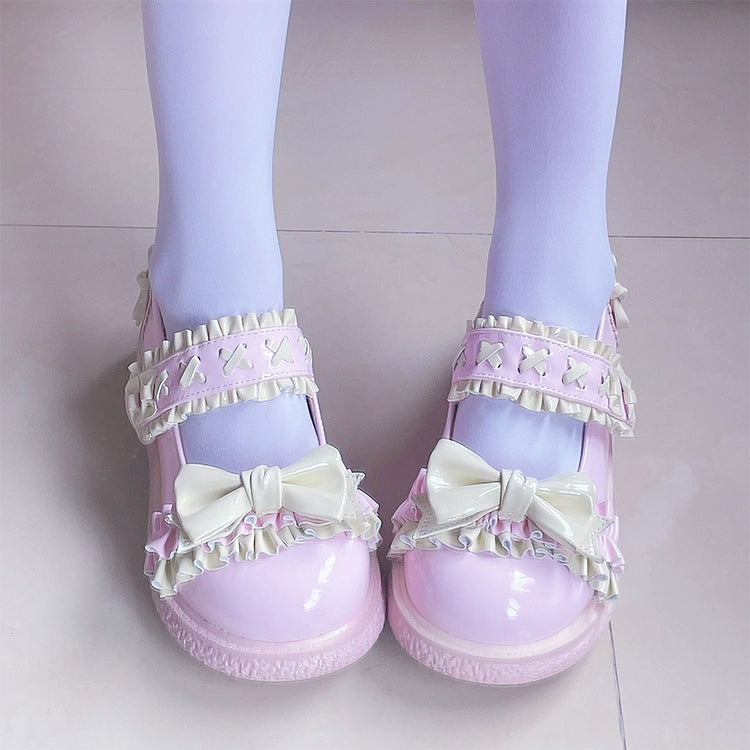 Fairy Godmother~Cute Lolita Shoes Bow Candy-Colored Lolita Flat Shoes 34 Yellow pink 