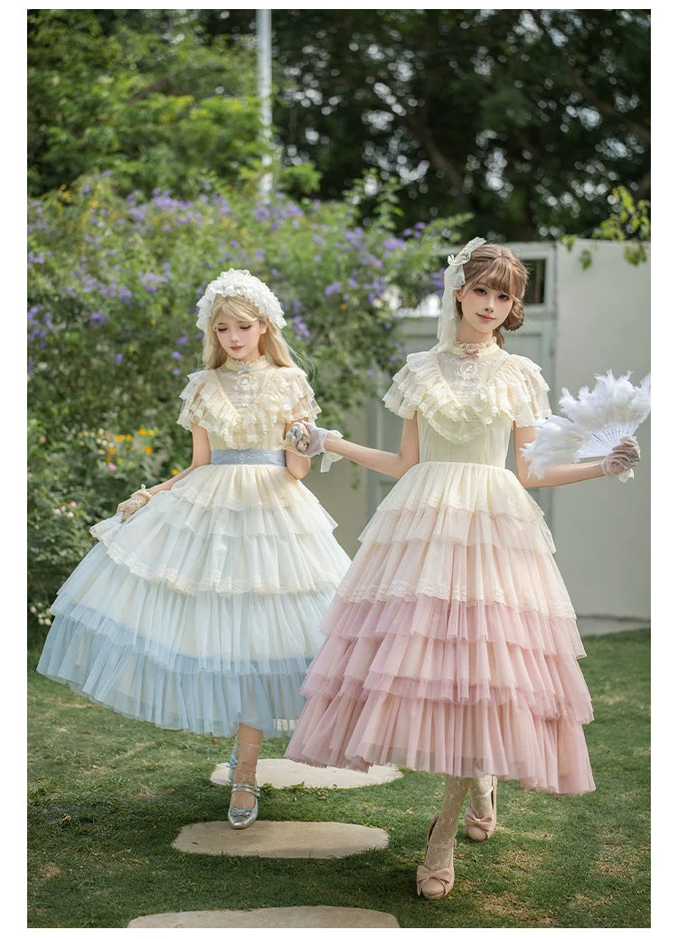 True Vow - Embroidered Classic Lolita Dress, Layered Gradient Hem