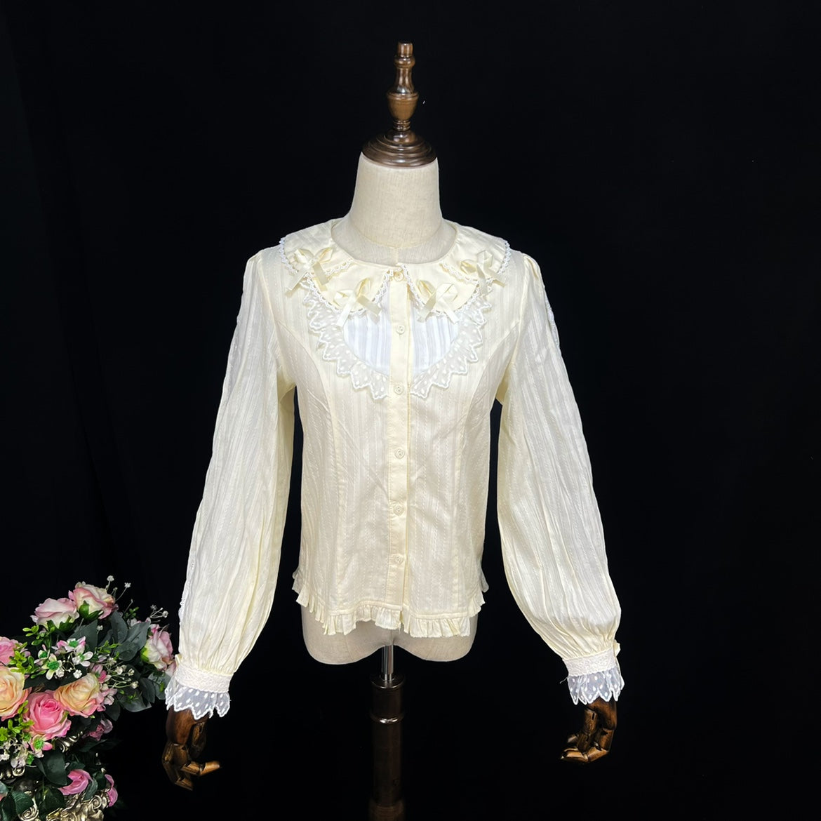 DMFS Lolita - Shank Lollipop - Cotton Lolita Blouse Doll Collar Bow Sweet Inner Top S Apricot