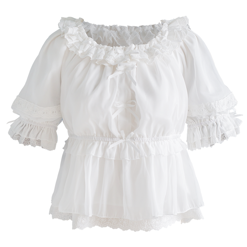 OCELOT - Sweet Lace Lolita Blouse Double-Wear Short Sleeves Shirt S White
