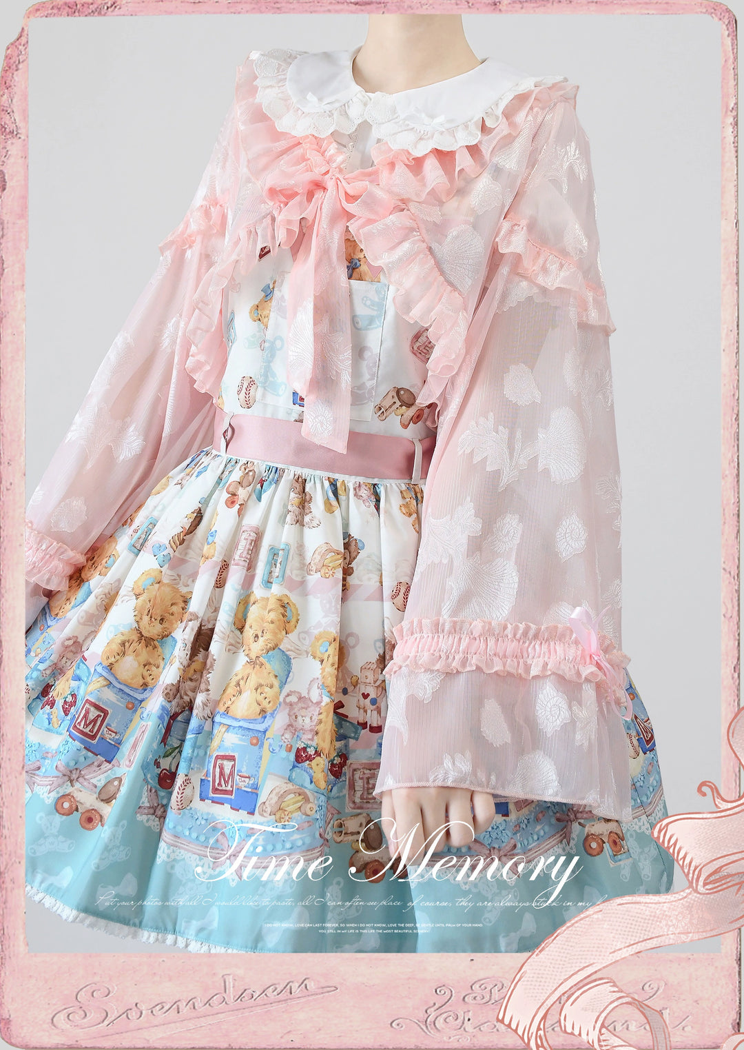 Time Memory~Xianbei~Sweet Lolita Chiffon Lantern Sleeve Cardigan with Bow   