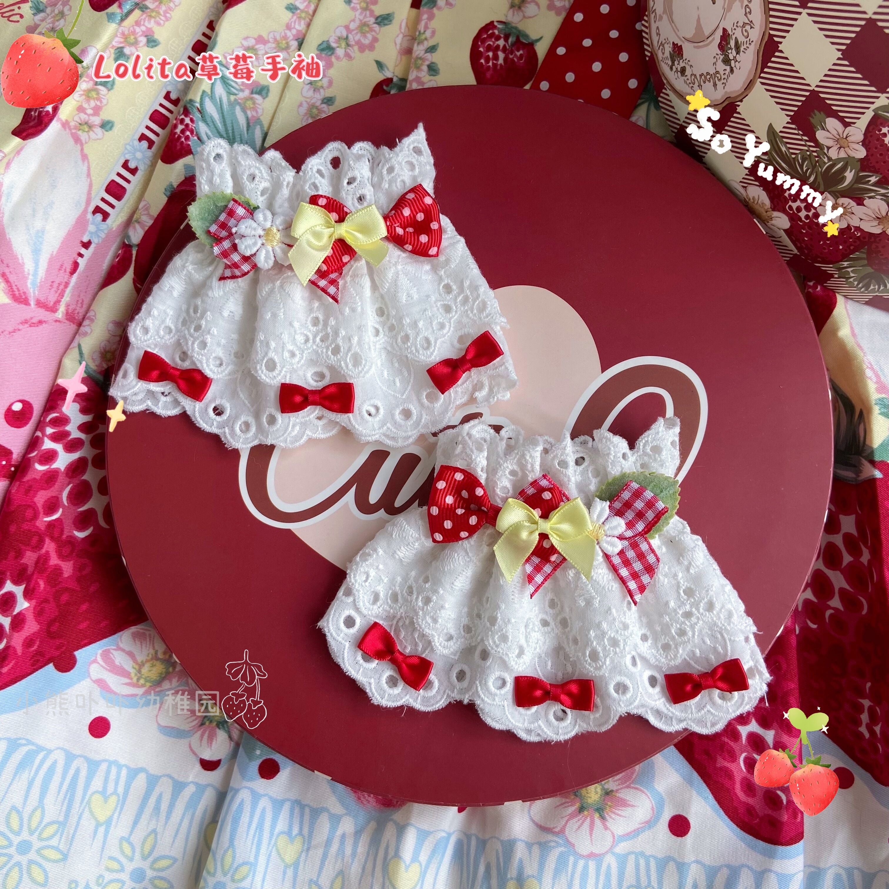 Bear Doll - Original Cute Lolita Bow Cuffs red and yellow strawberry cuffs