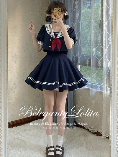 (Buyforme)Beleganty~Vintage Sailor Style Skirt Set Sea and Wind XS navy blue SK (short version) 