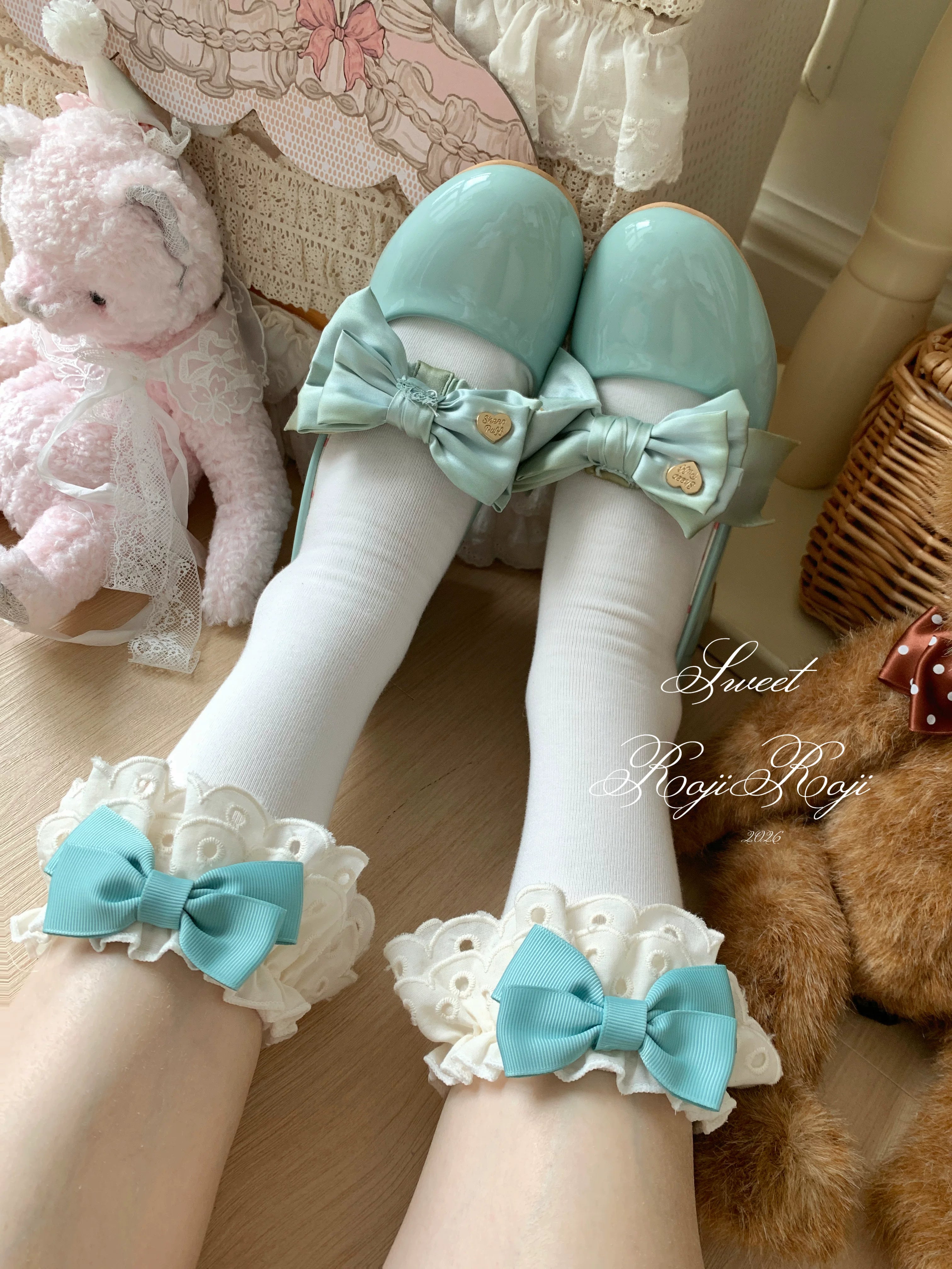 Cotton Classic Lolita Calf Socks, Double Layer Trim & Bow 45730:859925