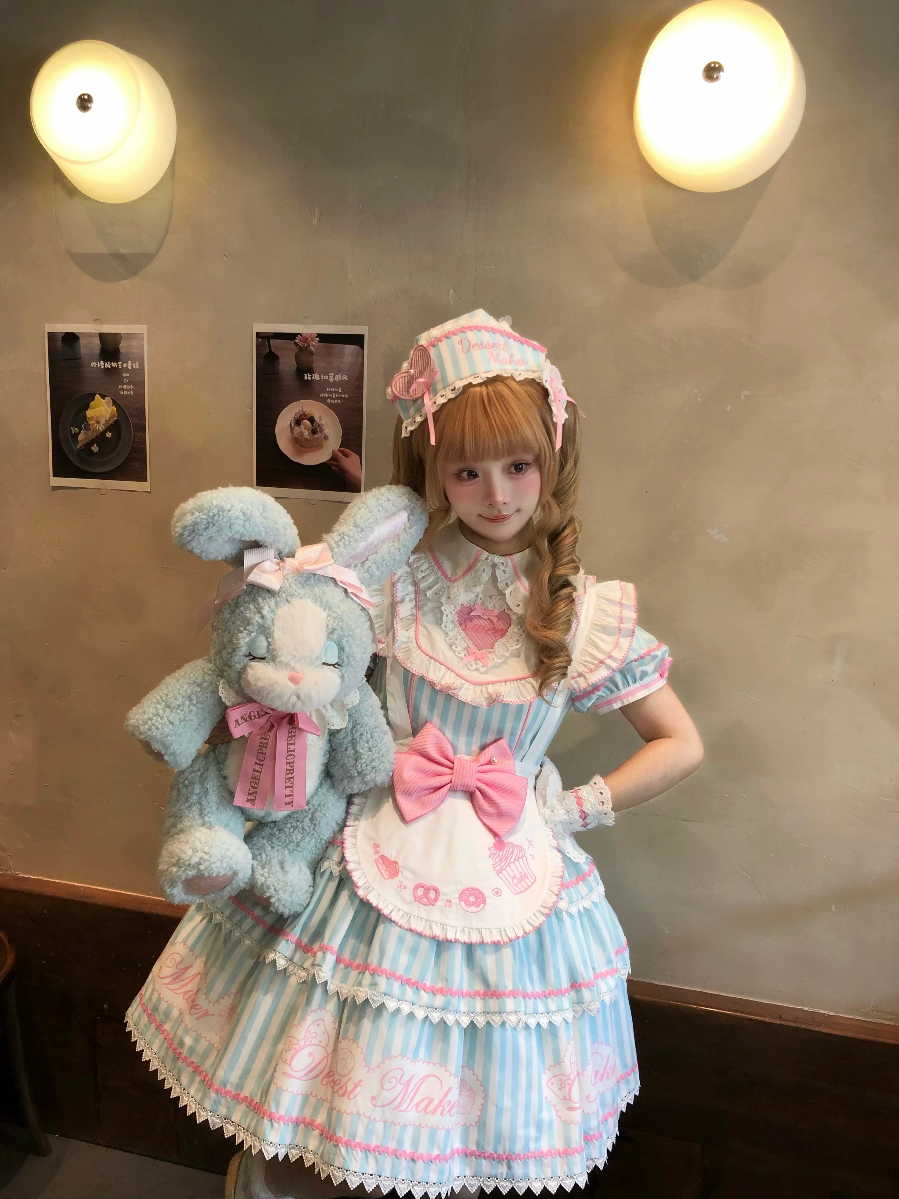 Sweet Butler - Maid Lolita Striped OP Dress, Embroidered Collar 45379:851064