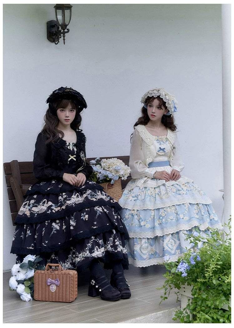 With PUJI~Letter and Poetry~Classic Lolita JSK Suit Four-tiered Twins Dress