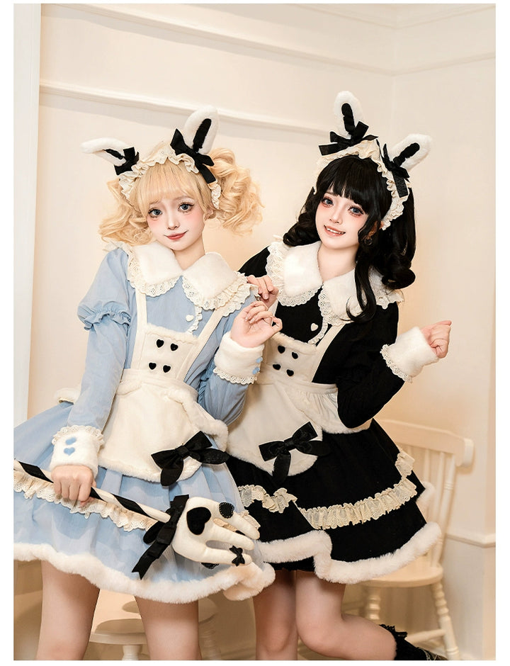 With PUJI~Rabbit&Alice~Sweet Twin Lolita OP Dress Doll Apron Dress Set