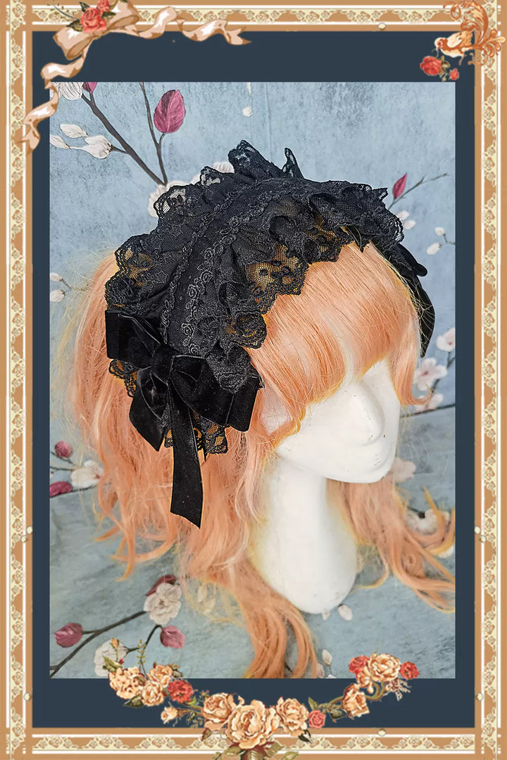 Infanta~Cake Tree~Classic Lolita JSK Dress Tiered Lace Dress S bow hairband-black 