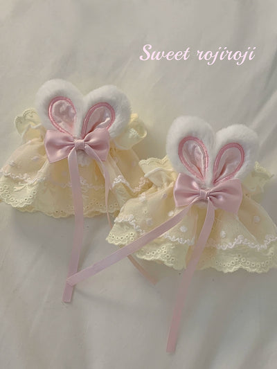 Roji roji~Cute Lolita Bunny Ears Cuffs Lace Summer Butterfly Hand Sleeves   