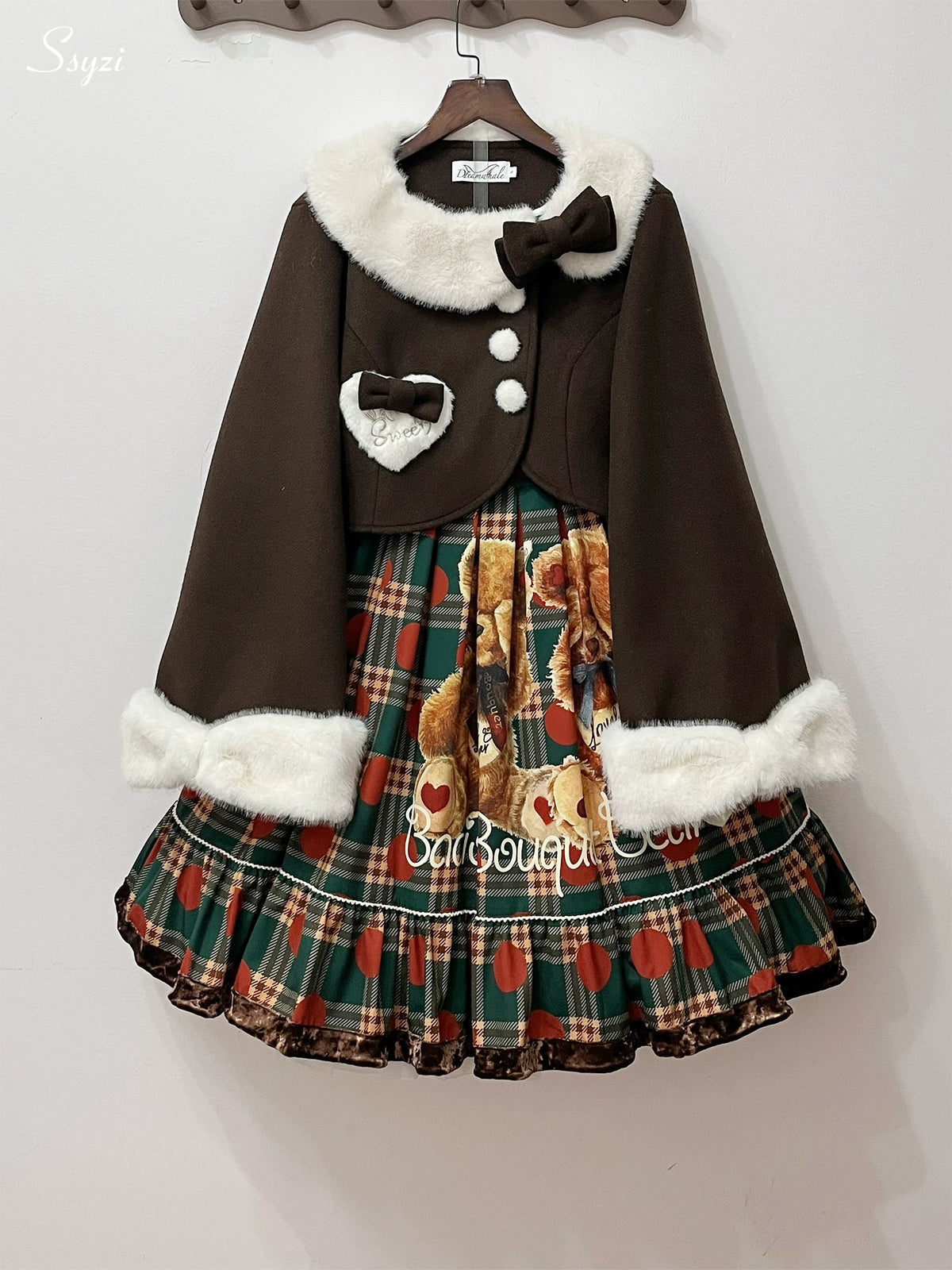 Rabbit Heart Knot - Sweet Lolita Winter Short Coat, Detachable Bunny-Ear Collar 45891:866898
