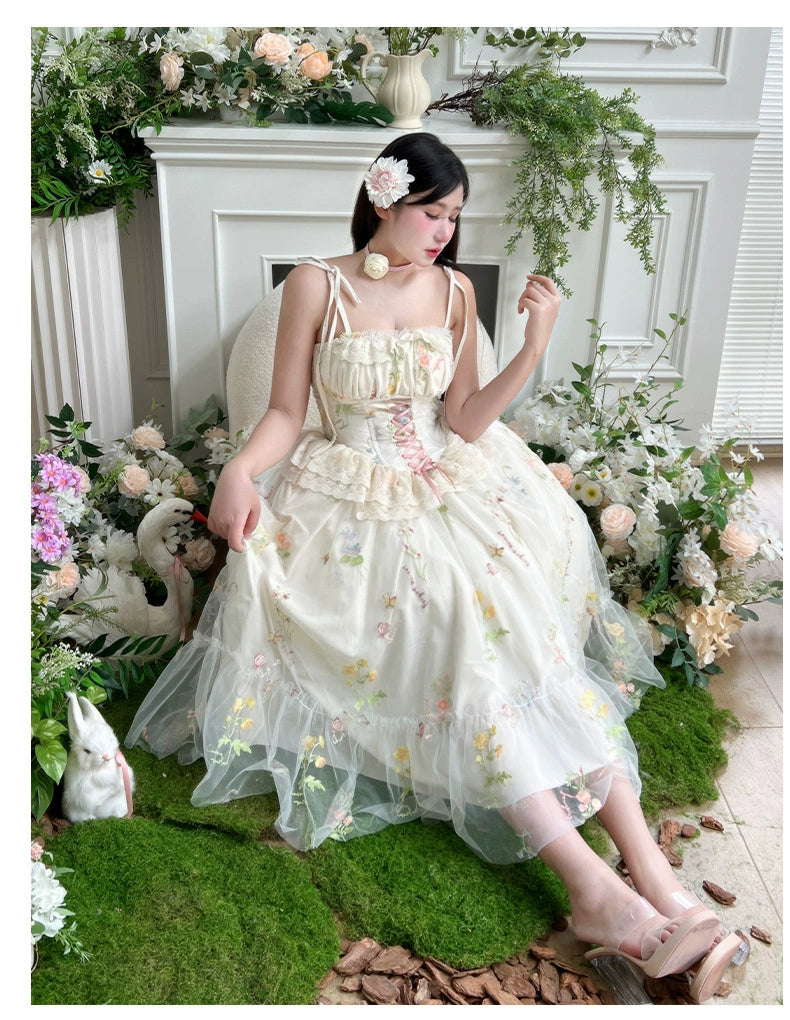 Diamond Honey~Spring Bouquet~Sweet Lolita JSK Dress Fairy-like Embroidered Mesh Dress 36996:572008