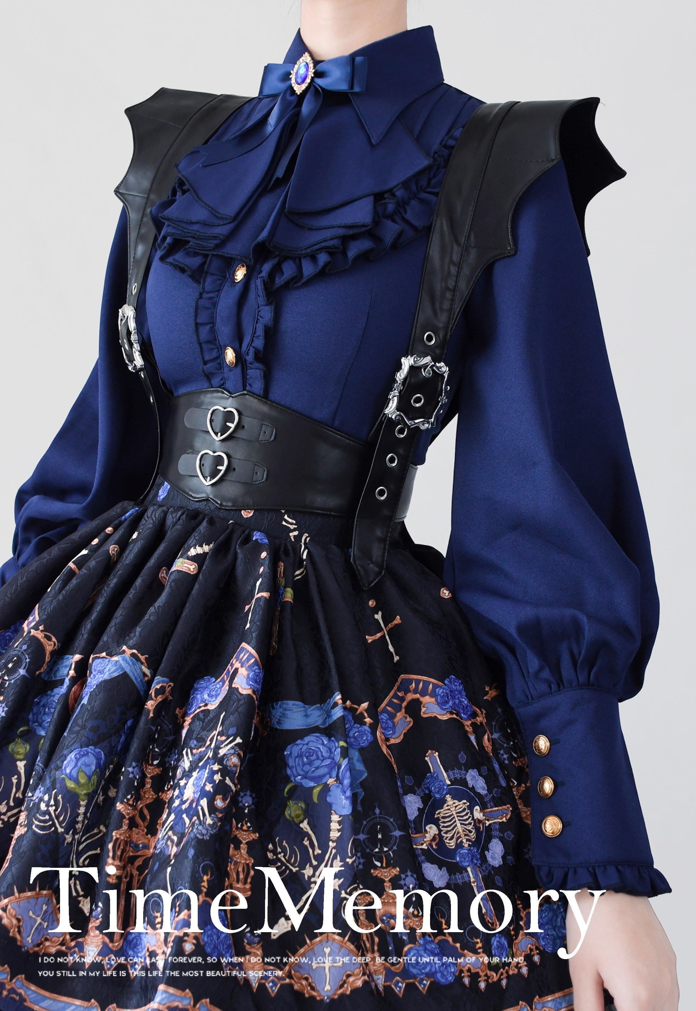 Time Memory - Elegant Lolita Slim Fit Mutton Sleeve Blouse S Navy Blue Chiffon