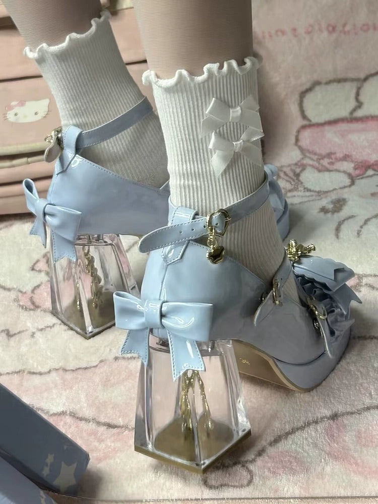 Meng Ka Jiang - Dreamy Bear - Sweet Lolita Shoes, Transparent Heel With Embedded Bear