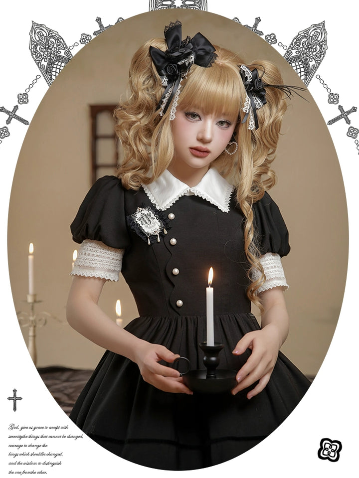 Mademoiselle Pearl~Winter Evening Prayer~Gothic Lolita Jumper Dress Embroidered Candlestick OP Dress   