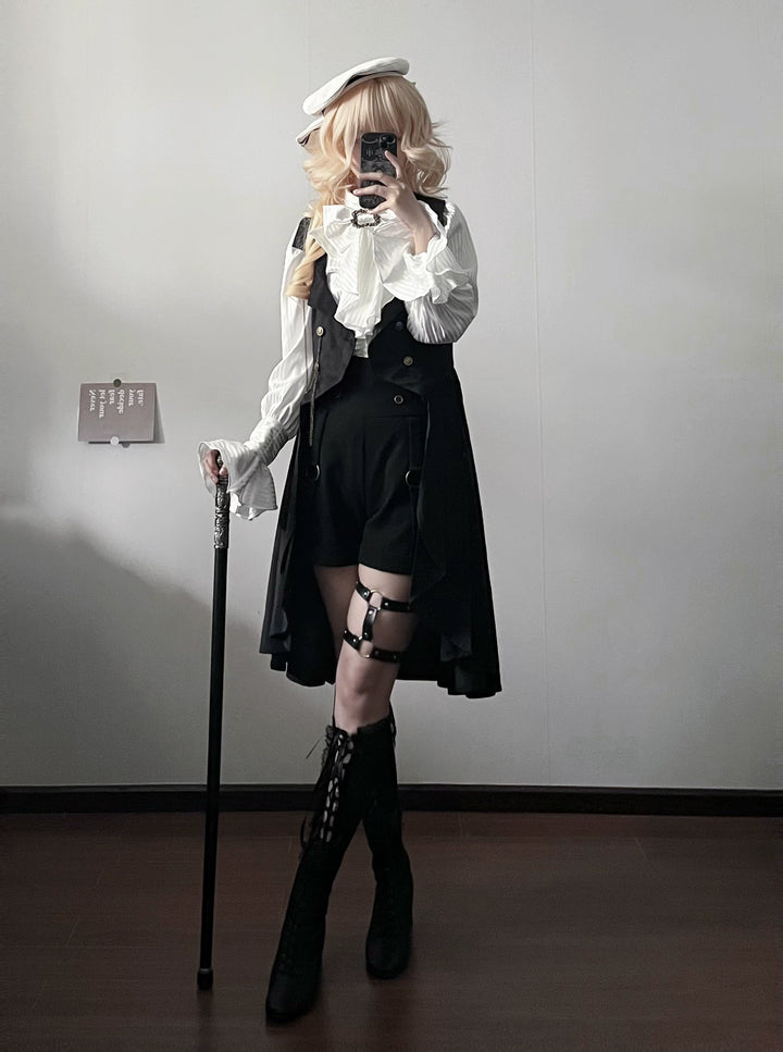 Gazing Galactic~Moonstone~Ouji Lolita Black Vest Prince Long Trailing Vest   