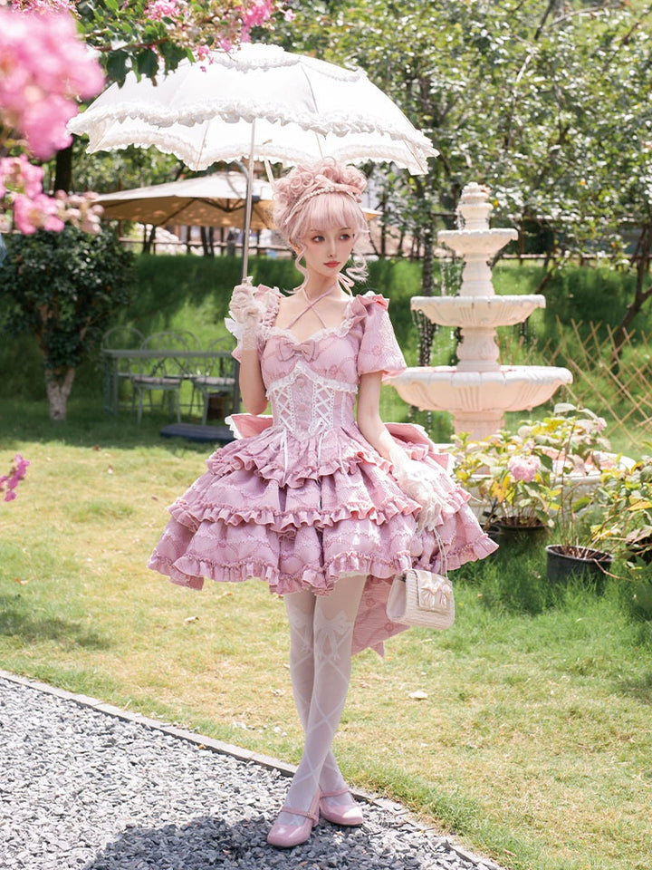 OCELOT~Puff Rose~Sweet Lolita OP Princess Bow Trailing Lolita Dress   