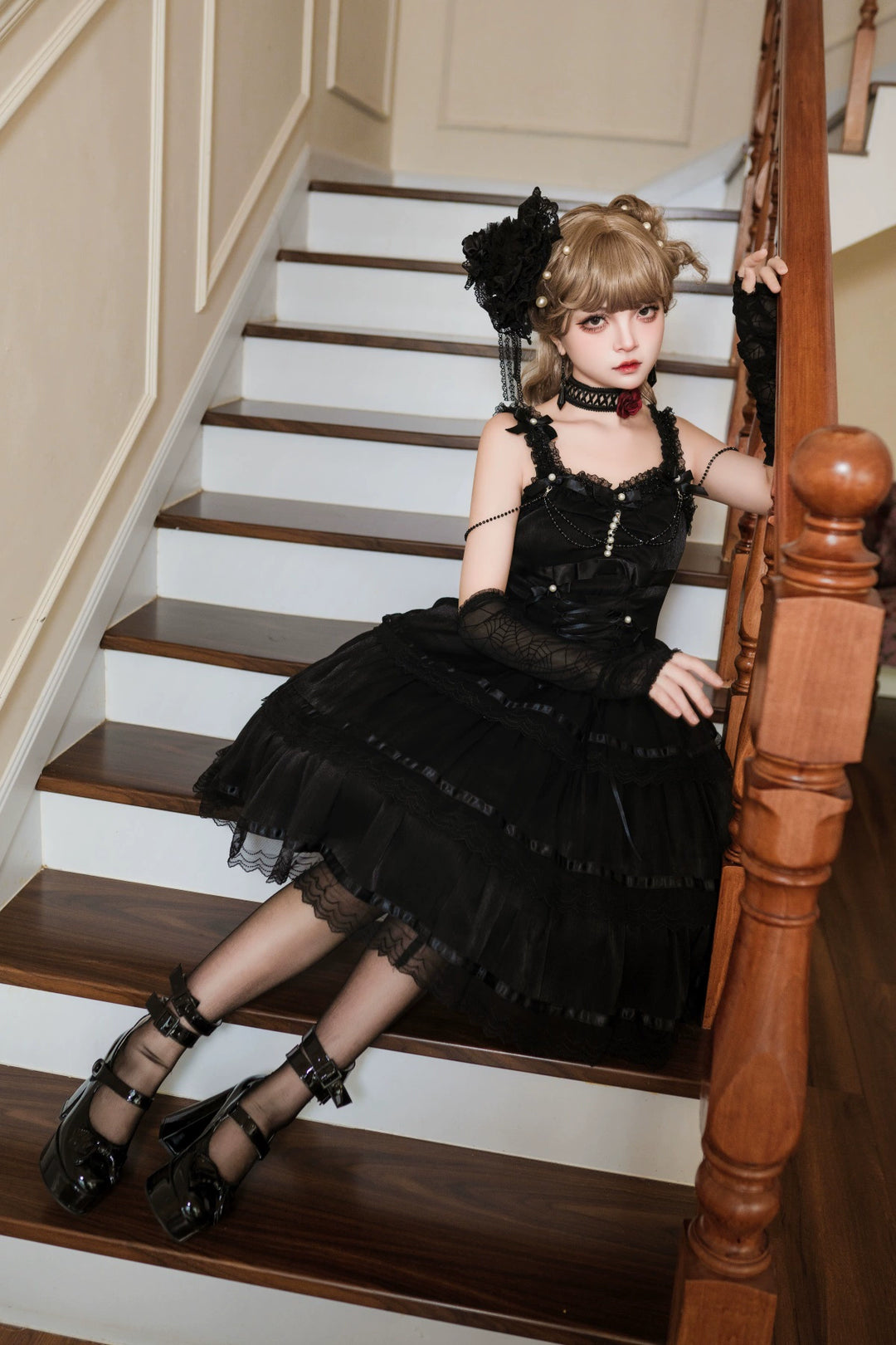 Sweet Date~Gothic Lolita JSK Wedding Dress Black and White Twin Lolita JSK
