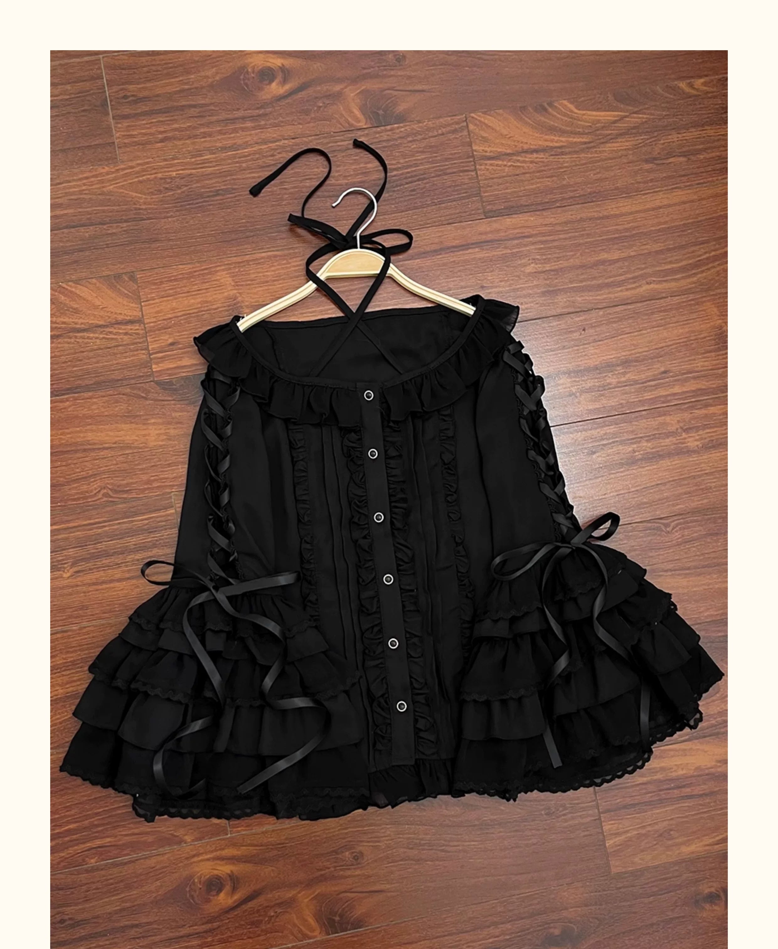 Sleeping Curse - Sweet Lolita Hime Sleeve Halter-neck Blouse Black S In Stock