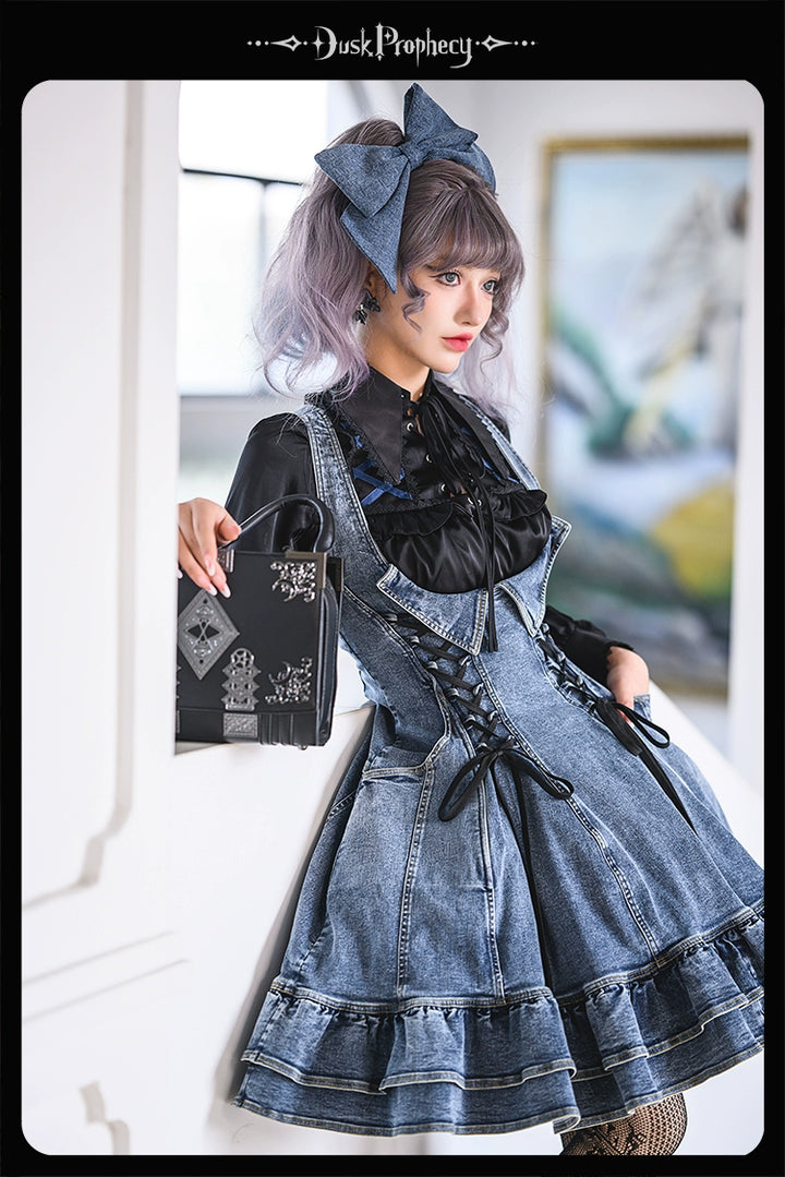 DuskProphecy~Egret 2.2-3.1 Version~Sweet Lolita Denim JSK Bust-Supporting Dress 42166:729627