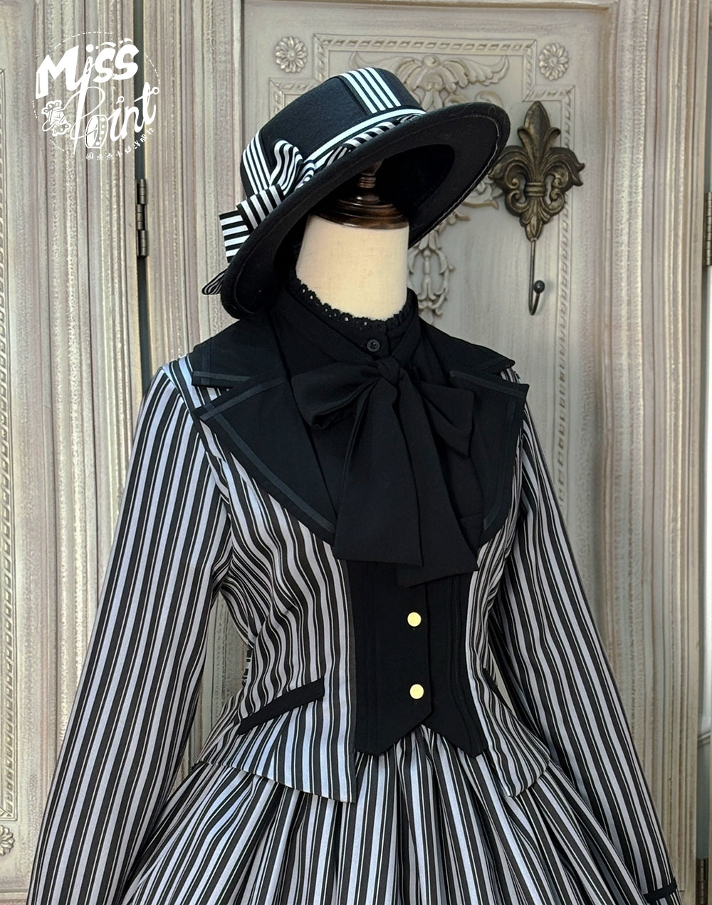 Miss Point~Classical Chocolate~Classic Lolita Jacket Elegant Striped Short Outwear (2XL L M S XL XS) 40812:676528