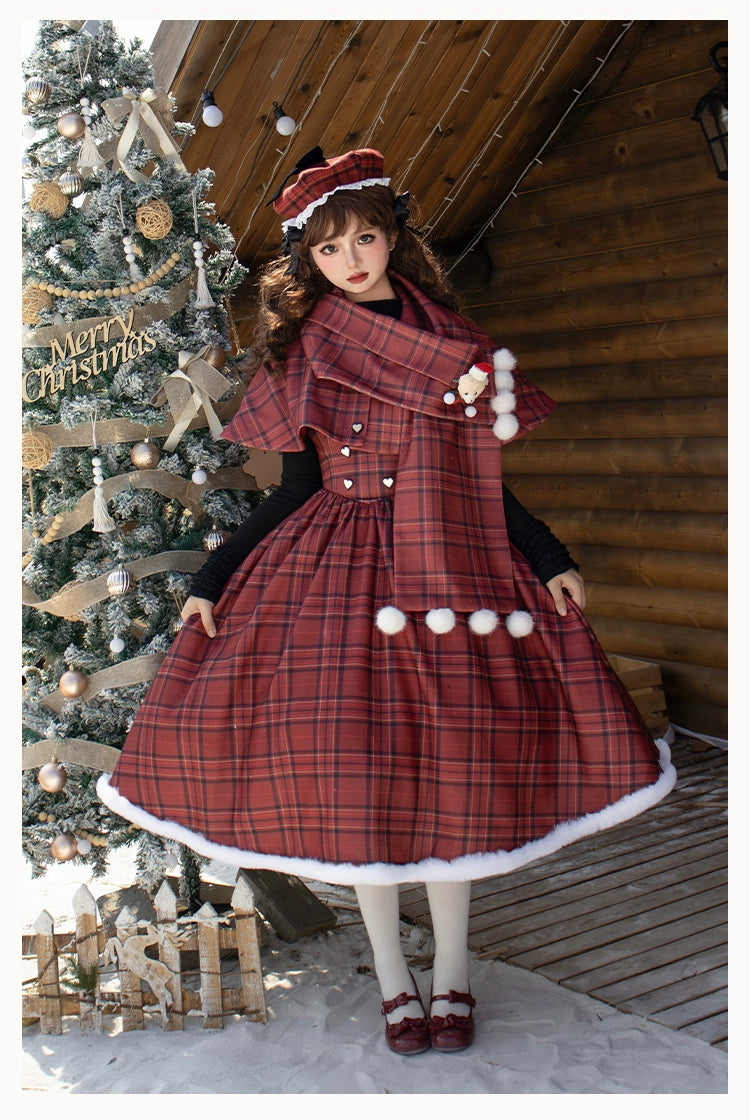 With PUJI~Wish Date~Twins Lolita Fishbone Bust-supporting JSK Winter Scarf-Cape 40526:670486