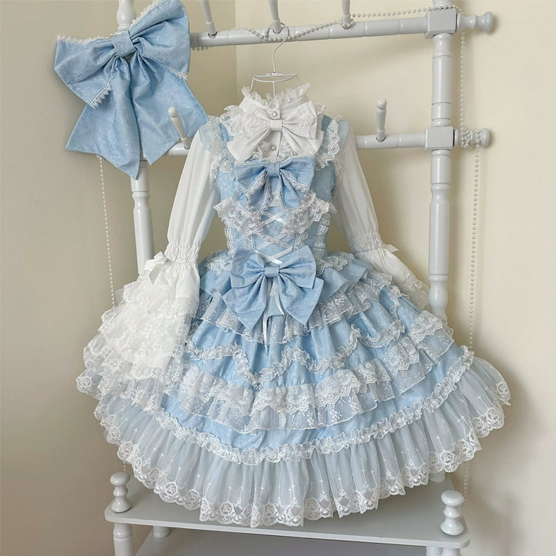 Hanguliang~Love and Heart Palpitations~Wedding Lolita JSK Bridal Lolita Dress S Blue JSK + brand carton box