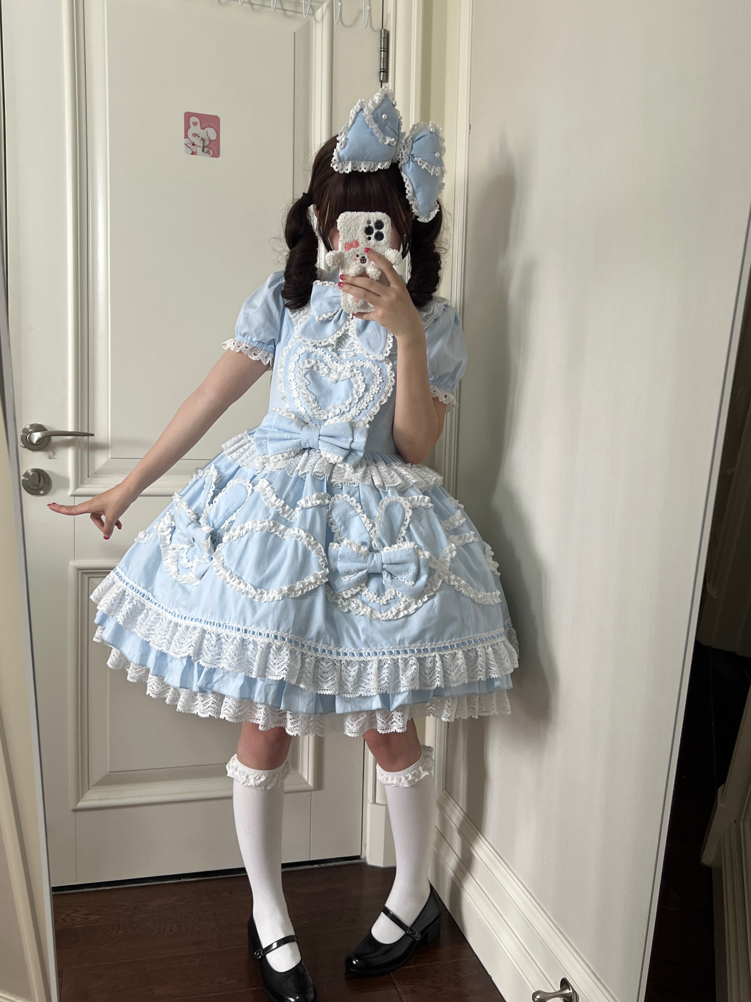 Creamy Sweet Bunny - Cotton Old School Lolita Bunny Ear OP Dress with Bows