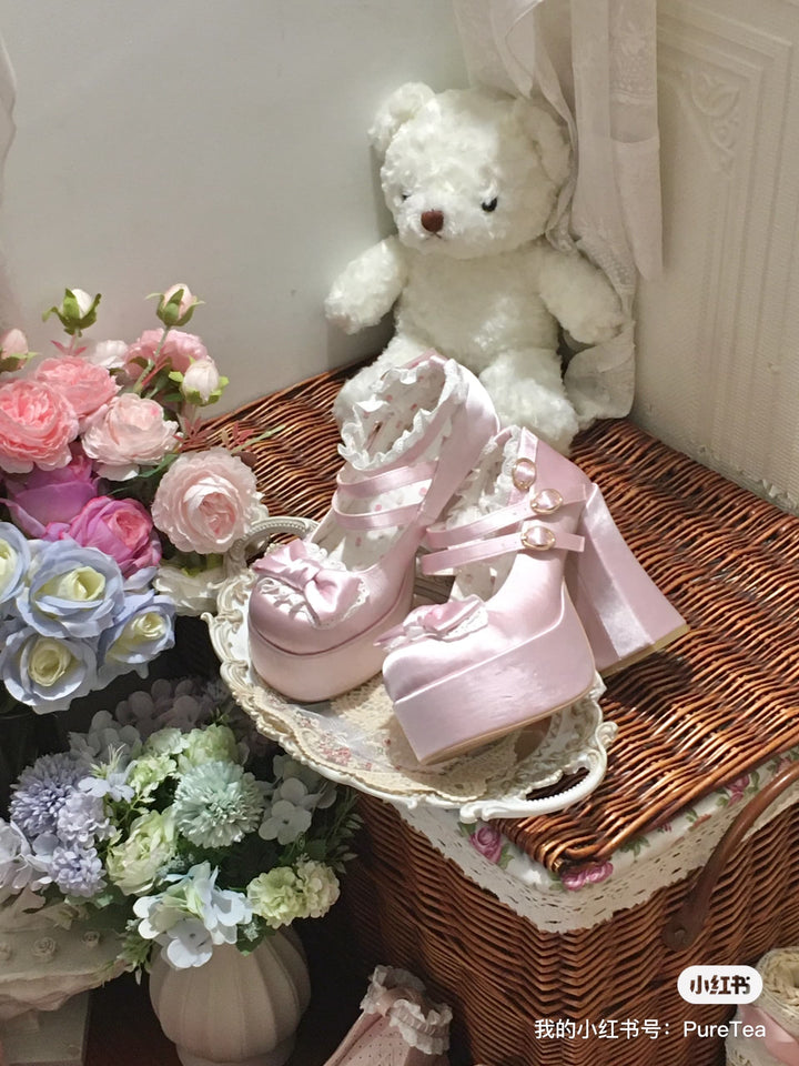 Pure Tea For Dream~Otome Fairy Tale~Sweet Lolita Shoes High Platform Satin Heels 42091:726155