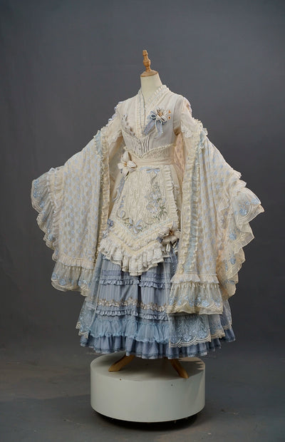 (BFM)Fantastic Wind~Leno Lily~Elegant Lolita JSK Dress Full Set Embroidered PH Style S Blue-Full Set (without petticoat) 