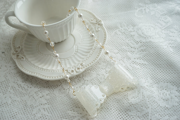 (Buyforme)Cat Tea Party~Handmade Sweet Lolita Beaded Bow Necklace white  