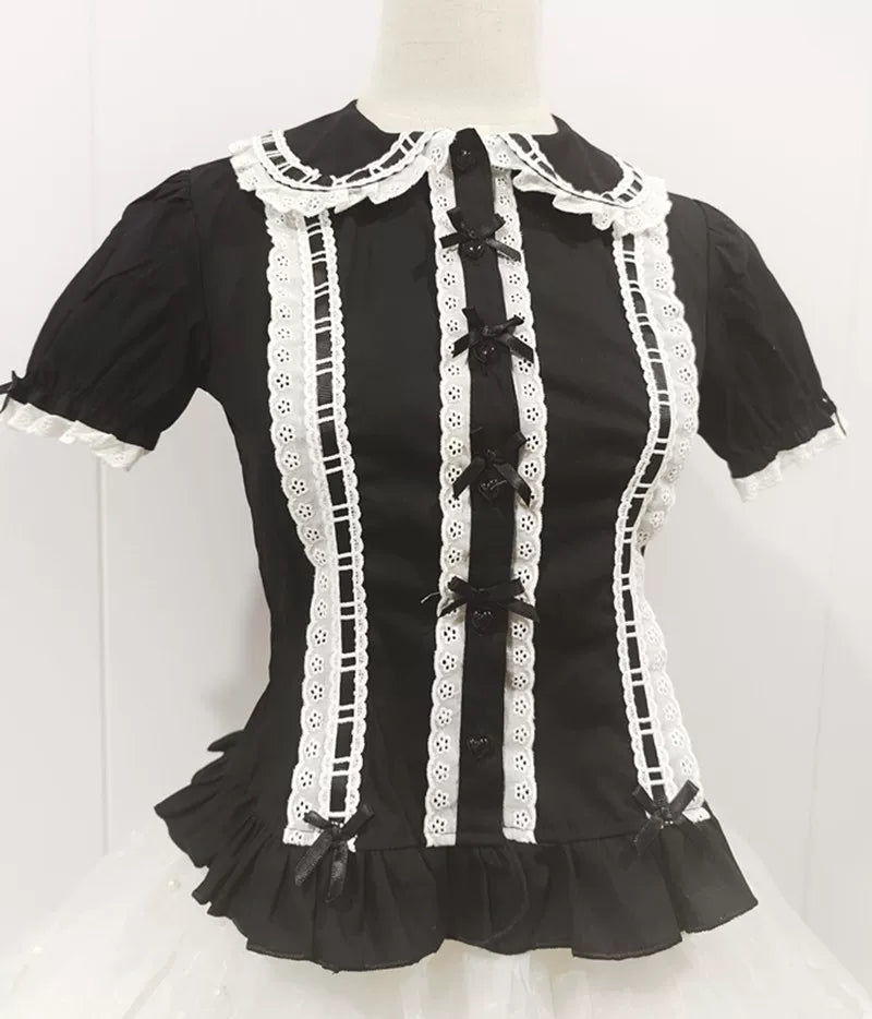 Sweet Lolita Short Sleeve Blouse, Multi-color Ribbons & Bows (L M S XL) 45774:861987