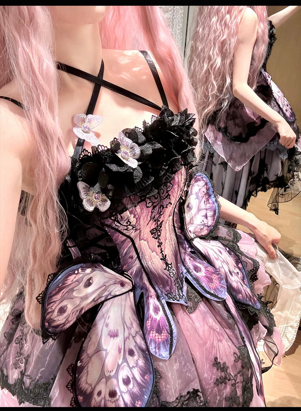 Dead Leaf Butterfly - Chiffon Gothic Lolita JSK, Irregular Tiered Skirt