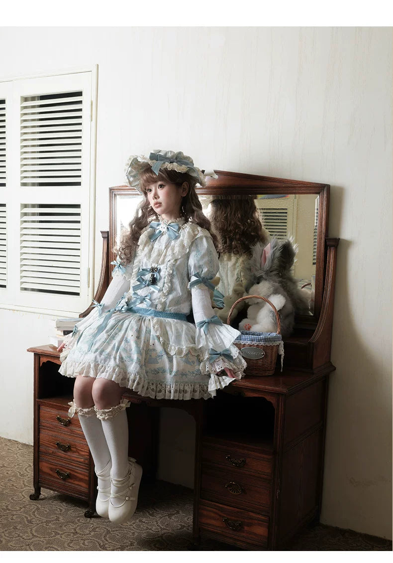 Showa Doll Garden - Elegant Plus size Lolita Dress, Bunny & Lamb Print 44534:812095