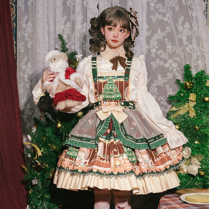 YingLuoFu~Christmas Tale~Christmas Sweet Lolita Salopette Daily Lolita Dress   