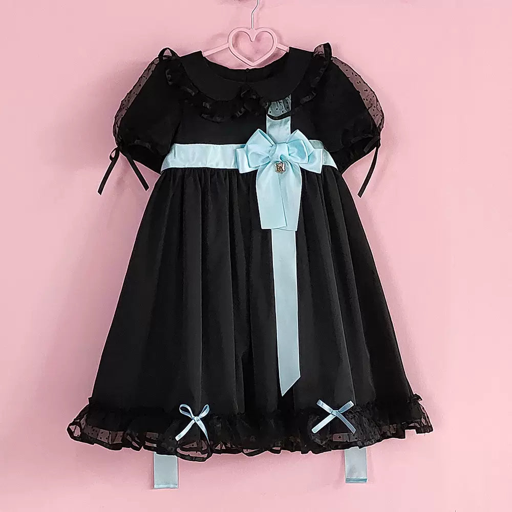 Pumpkin Cat~Candy Boxes Sweet Lolita OP Dress S SP-black- blue ribbon (ribbon without print) 