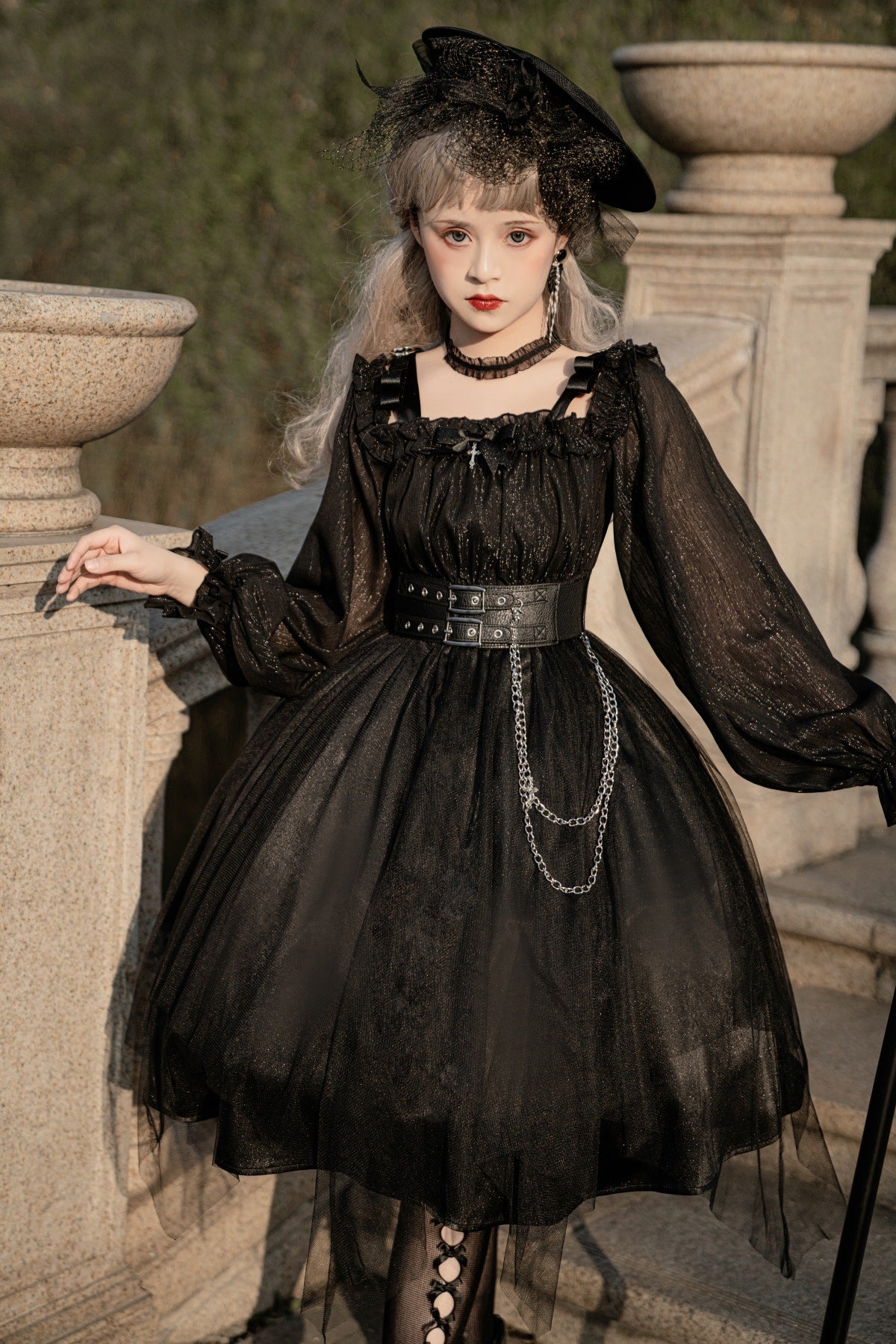 Cornfield Lolita~The Girl Assassin~Halloween Gothic Lolita Irregularly Hemline Dress L short version-black 