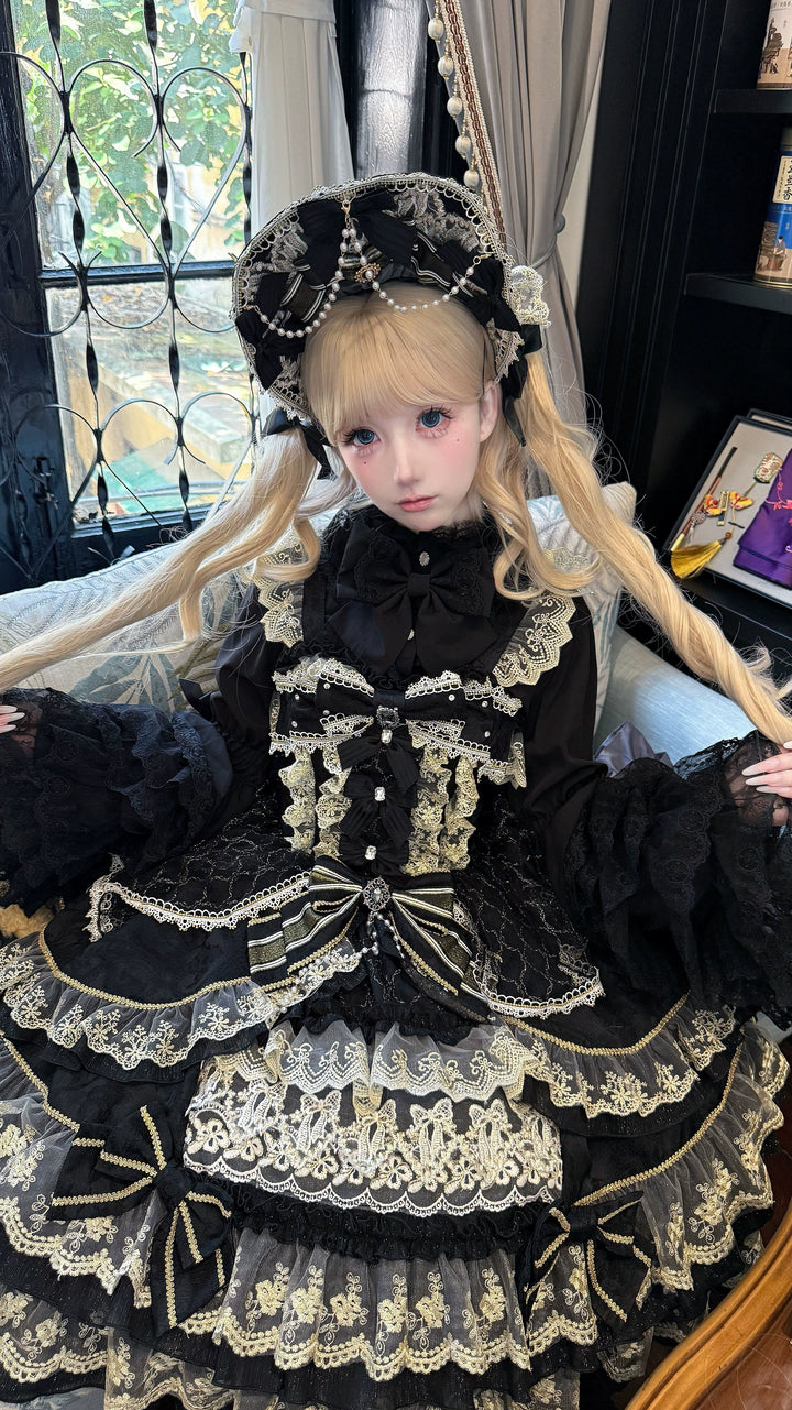 Hanguliang~Gem Crown~Sweet Lolita JSK Suit Tiered Ruffles Doll-Like Dress and BNT 42610:768037