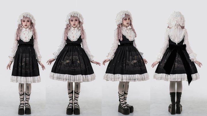 Dark Circle Clinic~Barbara Manor Night~Gothic Lolita JSK Pleated Floral Print Lolita Dress   