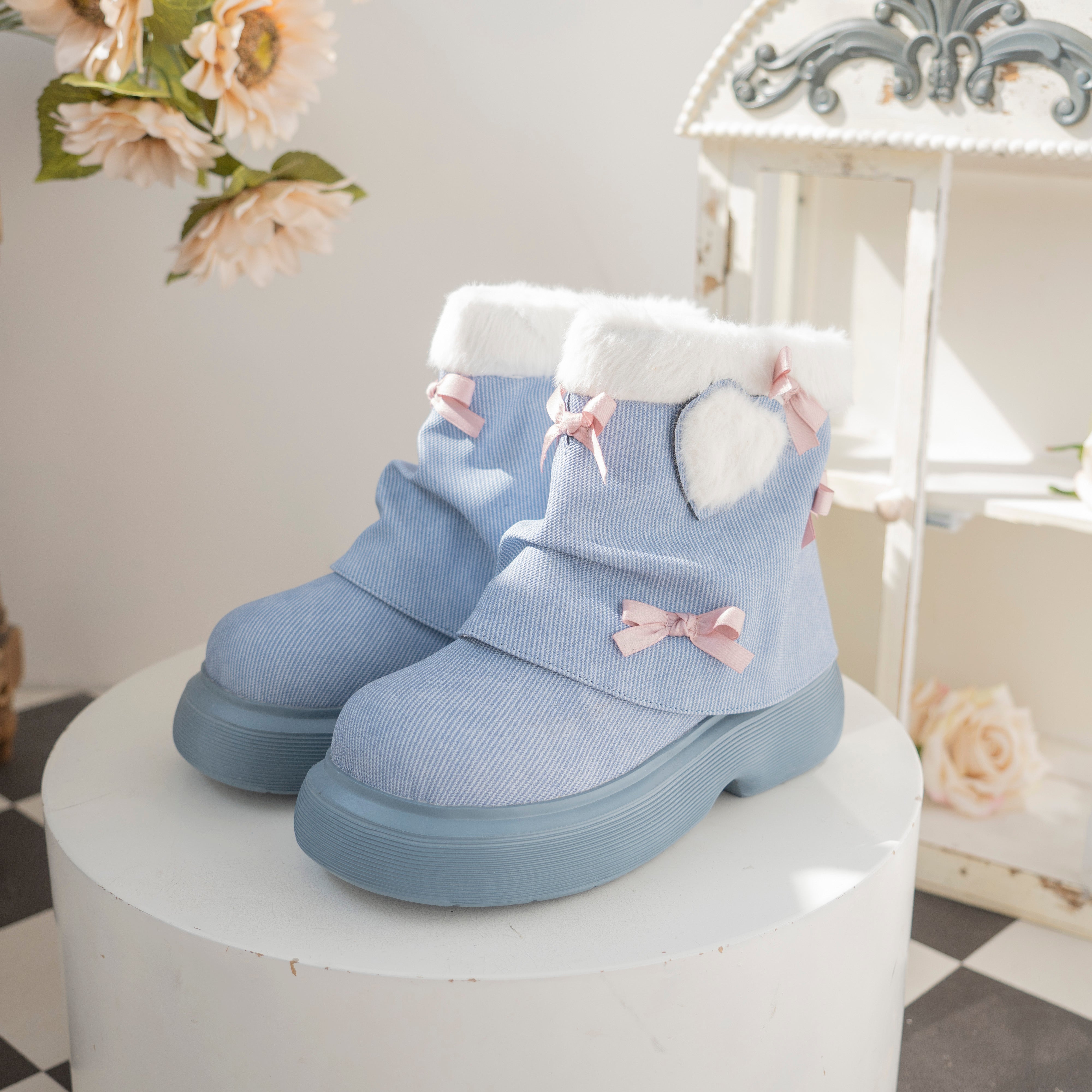 Dolly Doll - Ponyo - Winter Casual Lolita Boots Bow Thick Sole Shoes 34 Denim blue