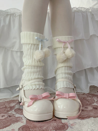 Roji roji~Sweet Cotton Lolita Ankle Socks Bow Leg Warmer Loose Socks   