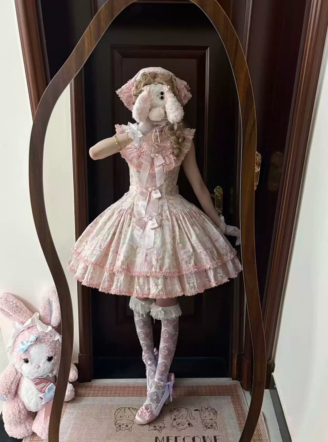 Prologue Rose - Cotton Classic Lolita Pink JSK Dress, Rose Print 45828:864100