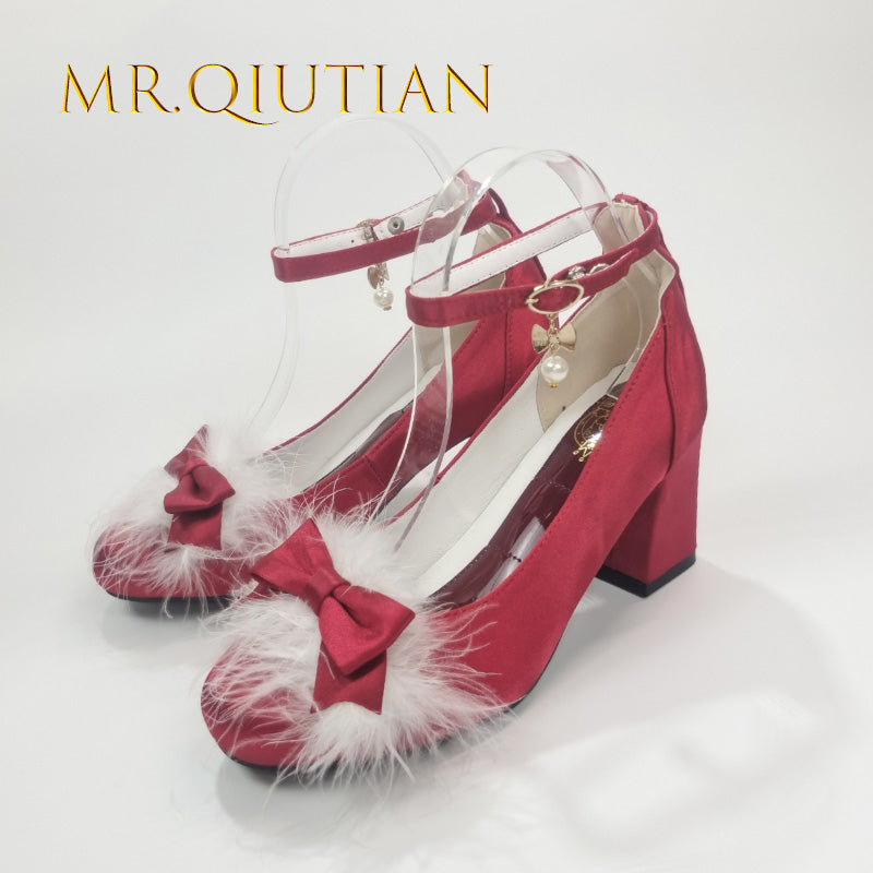 MR.Qiutian~Spring Velvet~Elegent Lolita Shoes JK Princess Shoes for Sring 35 Red 
