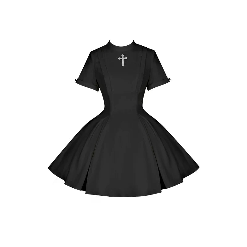Nihil - Gothic Nun Lolita OP Dress, Irregular Hem Cape (L M S) 44717:819695