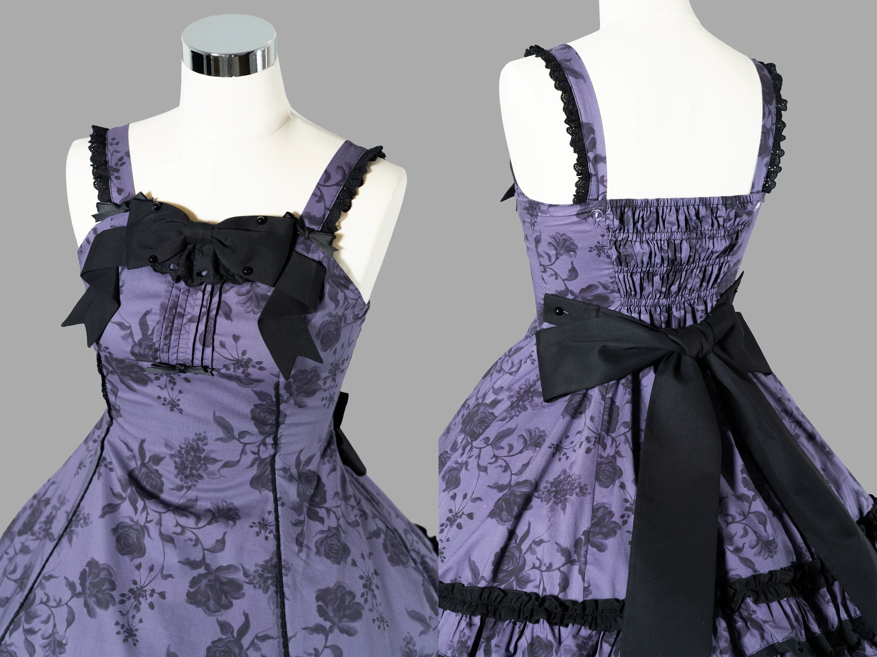 Bliss Bouquet - Cotton Old School Lolita Dress, Rose Print and Layered Hem 45656:857107