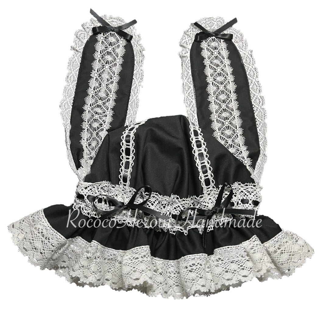 (Buyforme)RococoHeroin~Handmade Lolita Bunny Hat Multiple Colors In stock black x white 